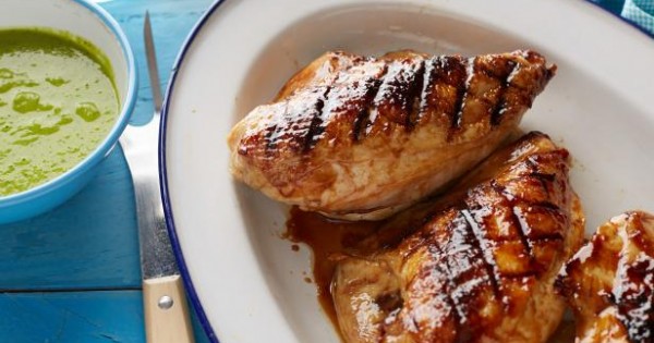 Grilled Honey Glazed Chicken with Green Pea and Mint Sauce