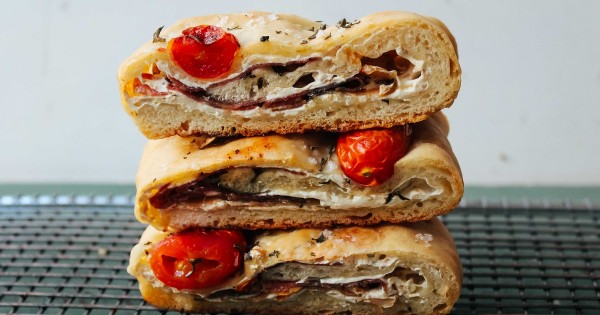 Salami, Smoked Mozzarella, and Basil Stromboli