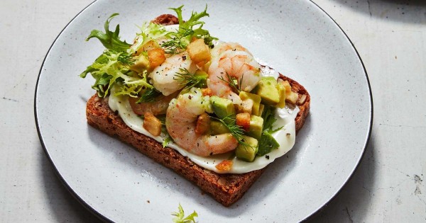 Shrimp, Avocado, and Crispy Potato Smorrebrod