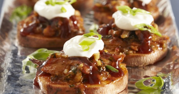 Cheesy BBQ Chicken-Sweet Potato Slices