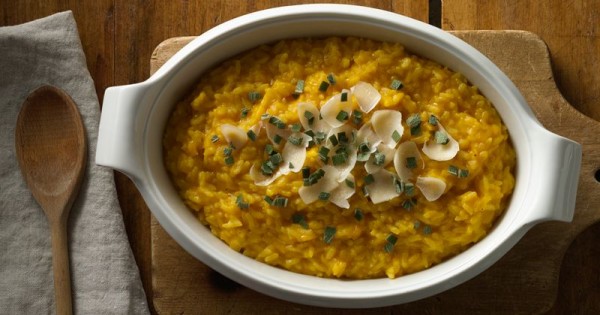 Microwave Risotto with Winter Squash, Maple Syrup and Sage