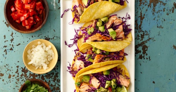 Grilled Salmon Tacos with Chunky Guacamole