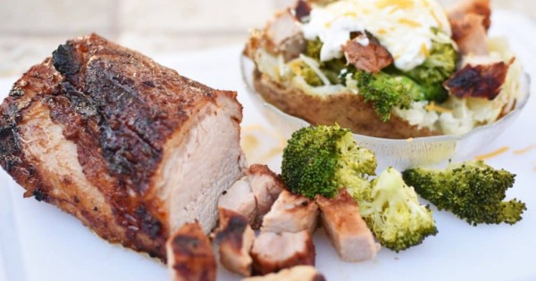 Grilled Pork Loin Stuffed Baked Potatoes