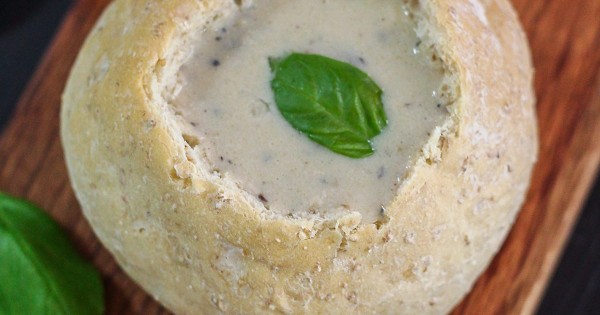 Creamy Mushroom Soup in Bread Bowls