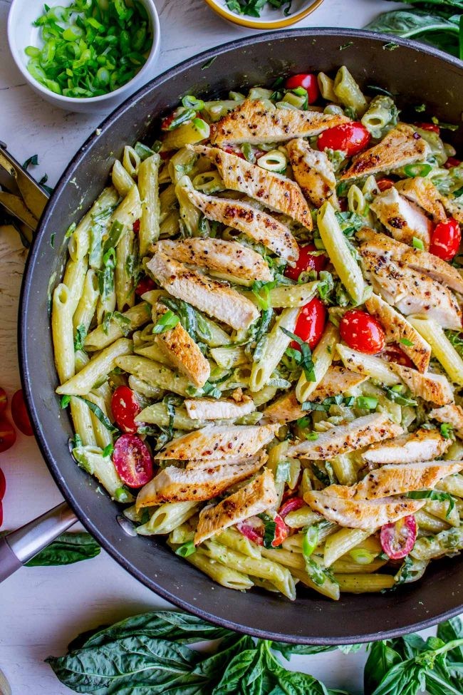 30 Minute Pesto Penne with Chicken and Cherry Tomatoes-image