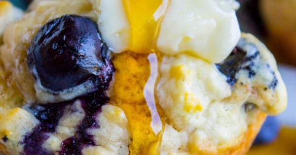 Blueberry Buttermilk Pancake Muffins with Maple Syrup