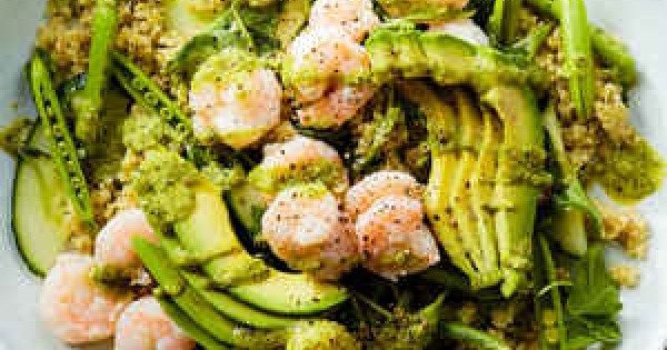 Garlic Shrimp with Avocado and Pesto Quinoa