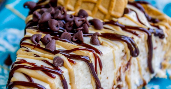 No Bake Frozen Peanut Butter Pie with Hot Fudge