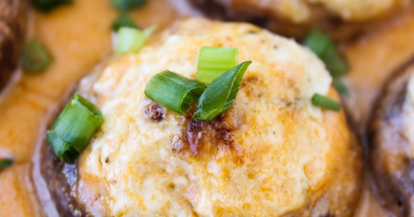 Bacon Blue Cheese Stuffed Mushrooms with Creamy Hot Sauce