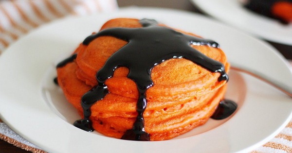 Pumpkin Pancakes with Black Cinnamon Syrup