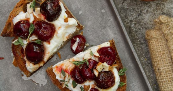 Honey-Roasted Cherry and Lemon Ricotta Toast