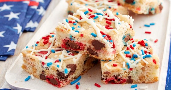 Loaded Red, White and Blue Cookie Bars