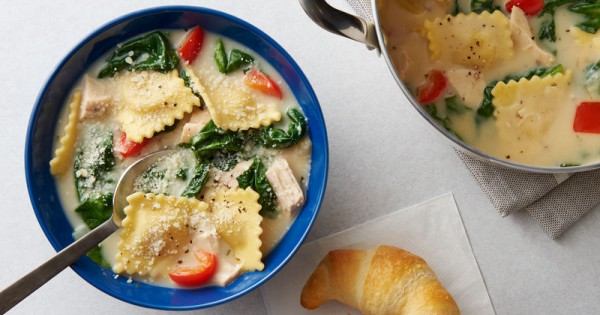 One-Pot Creamy Tuscan Ravioli Soup
