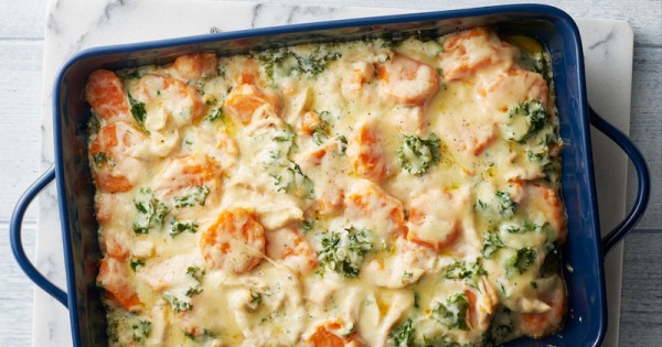 Cheesy Chicken and Sweet Potato Casserole