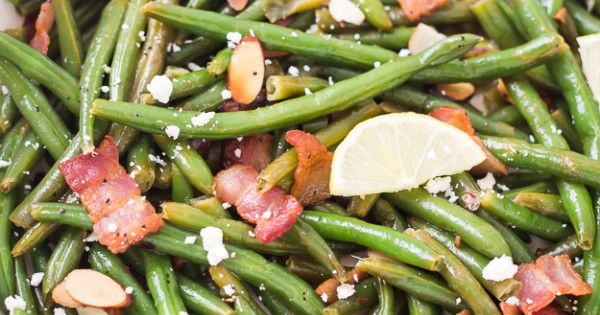 Lemon Butter Green Beans with Toasted Almonds Bacon & Feta