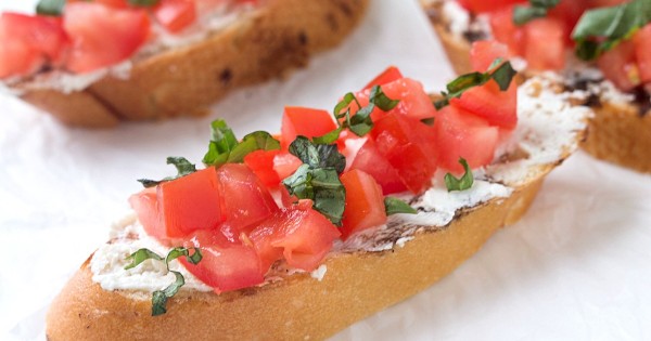 Tomato and Basil Crostini with Whipped Feta