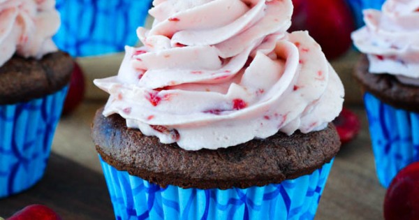 Double Chocolate Cupcakes with Cherry Mascarpone Frosting