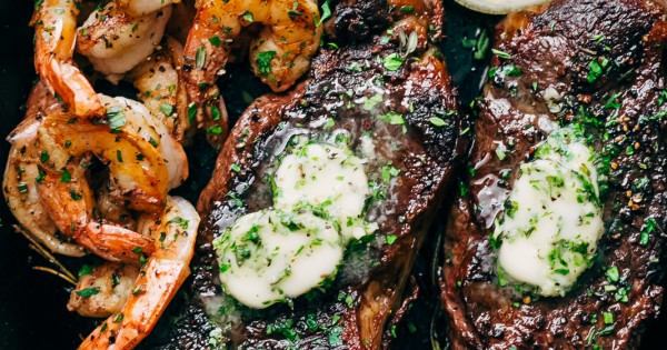 Garlic Butter Skillet Steak and Shrimp