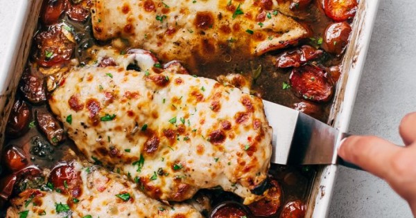 Garlic Butter Tomato Baked Chicken with Mozzarella