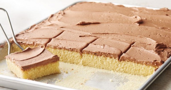 Yellow Sheet Cake with Chocolate Buttercream Frosting