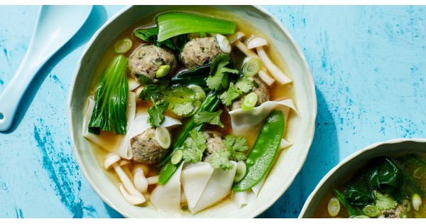 Wonton Soup with Mushroom-Zucchini "Meatballs"