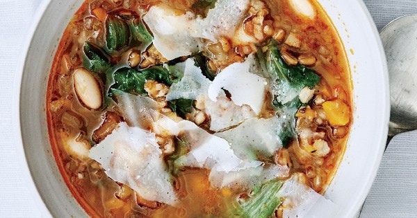 Toasted Spelt Soup with Escarole and White Beans