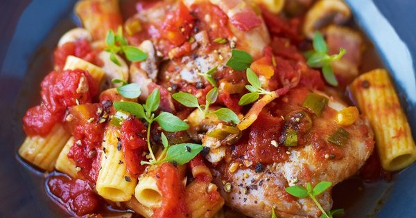 Chicken Cacciatore with Harissa, Bacon, and Rosemary
