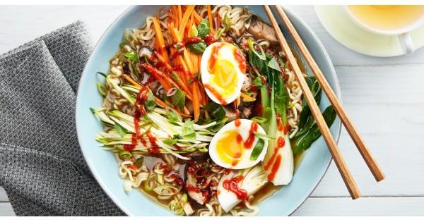 Quick Pork Ramen with Carrots, Zucchini, and Bok Choy