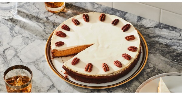 Pumpkin Cheesecake with Bourbon Sour Cream Topping