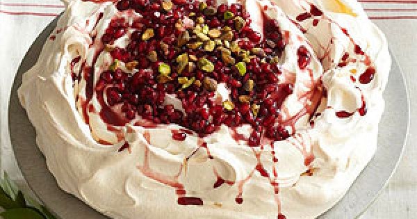 Pomegranate Pavlova with Pistachios and Honey