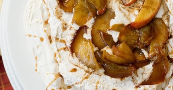 Fall Pavlova with Caramelized Apples and Cinnamon Whipped Cream
