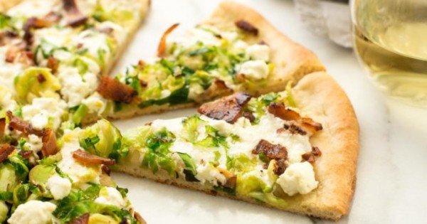 Brussels Sprouts, Bacon, and Goat Cheese Pizza