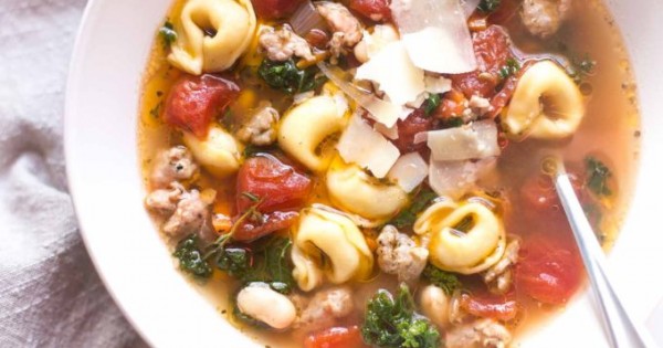 Italian Sausage Soup with Tortellini and Kale