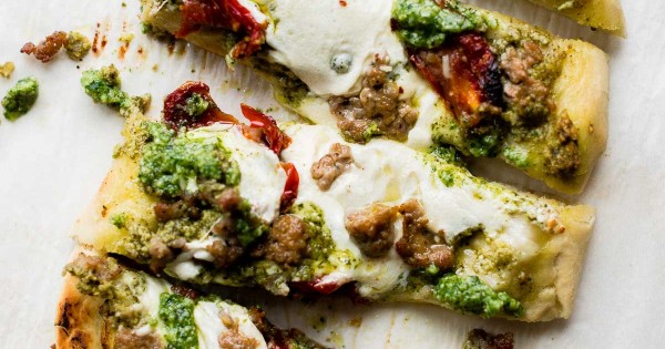 Sausage & Garlic Pesto Flatbread