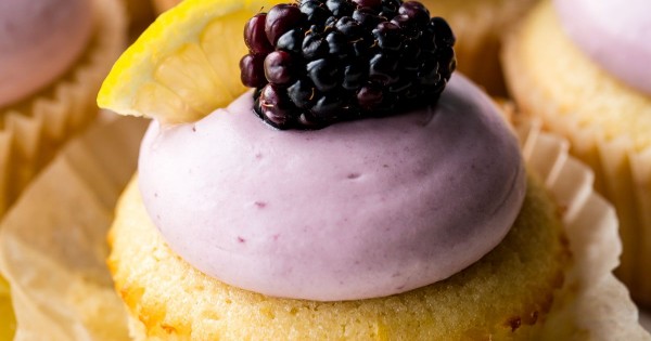Lemon Cupcakes with Blackberry Cream Cheese Frosting