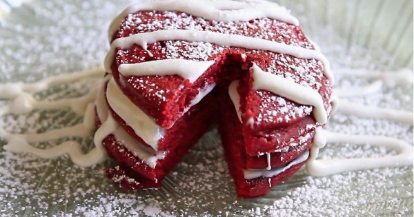 Red Velvet Pancakes w/ Cream Cheese Glaze