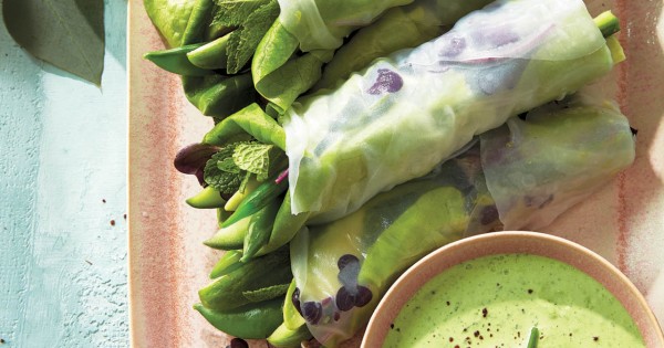 Avocado and snap pea salad rolls
