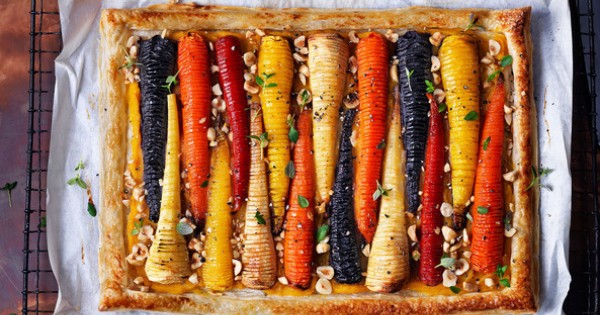 Vegan hasselback vegetable tart