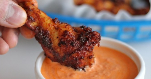 Baked Brown Sugar Chicken Wings with Roasted Red Pepper Cream Sauce