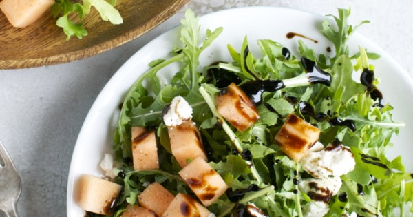 Arugula, Melon and Feta with Balsamic Glaze