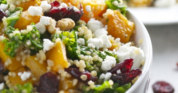 Butternut Squash Quinoa with Kale, Cranberries, Walnuts and Goat Cheese