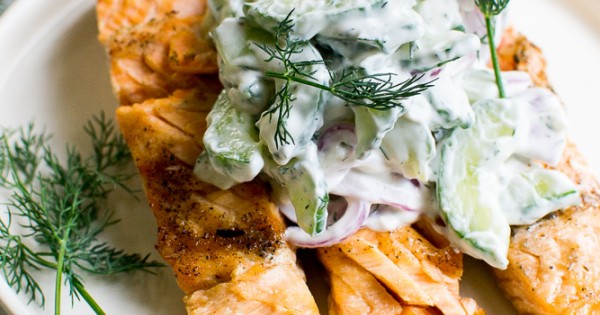 Grilled Salmon with Cucumber Dill Sauce