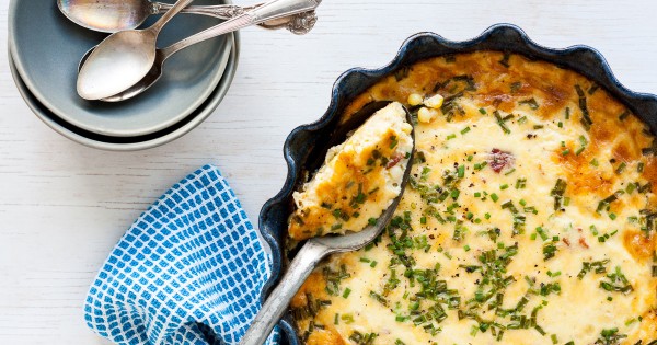 Bacon and chive corn pudding