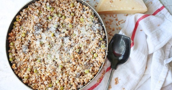Mushroom and Pea Risotto made with Farro