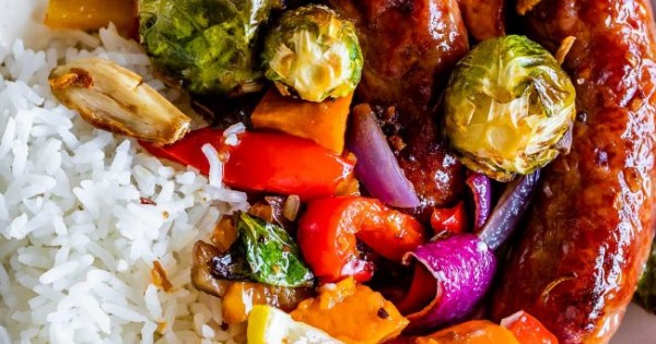 One Pan Sausage and Veggies with Lemon Aioli