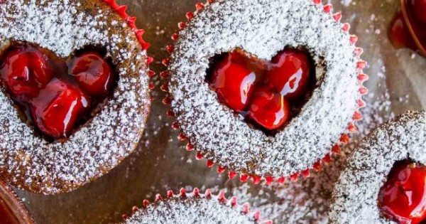 Cheesecake Filled Chocolate Cupcakes with Cherry Hearts