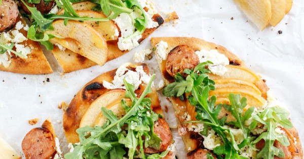 Grilled Sausage & Apple Pizza with Goat Cheese