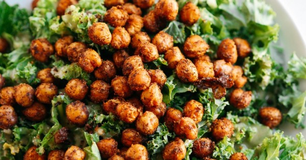 Roasted Chickpea Kale Salad with Tahini Dressing