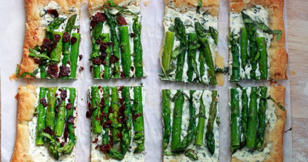 Asparagus, Basil, & Cream Cheese Tart with Optional Bacon