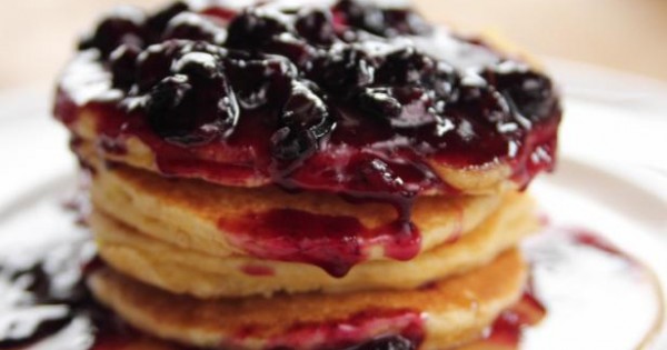 Cornmeal Pancakes with Blueberry Syrup